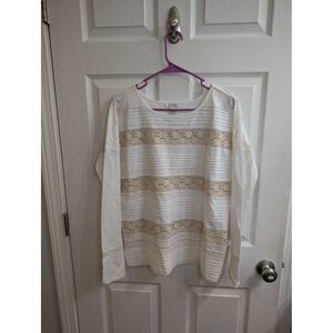 Sundance Ivory & Beige Cotton Crochet Lace Long Sleeve Top Scoop Neck - Size S